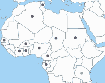 Map of AFrica showing the sites of funded projects